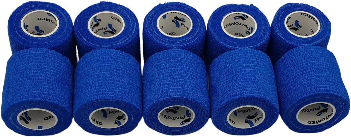 Bandage Cohésif - Bleu - 10 Rouleaux x 5 cm x 4,5 m Autoadhésif, Flexible Bandages, Premiers Secours Sports Wrap Bandage