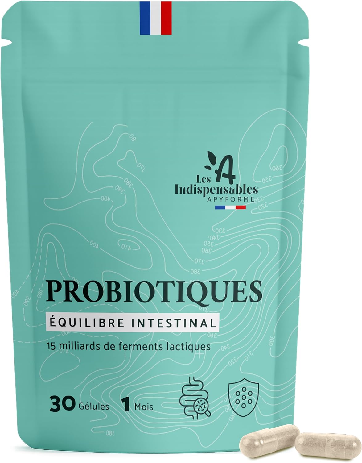 Probiotique Flore Intestinale - 10 Souches Exclusives dont Lactobacillus - 30 Gélules Gastro-résistantes - Fabriqué en France par Apyforme 1 X Sachet 30 Gélules