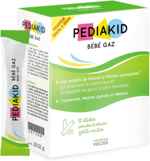 Bébé Gaz - Aux extraits de plantes & fibres - Aide à réduire les gaz et à améliorer le confort digestif - Dès la naissance - Format sticks de poudre à diluer facile à utiliser Lot de 1
