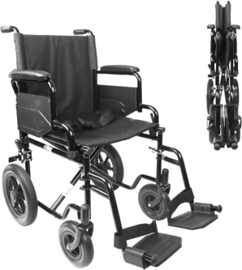 Fauteuil Roulant de Transfert Pliable Léger Adulte, Chaise Roulante Pliable Handicapé, Cadre Acier Robuste