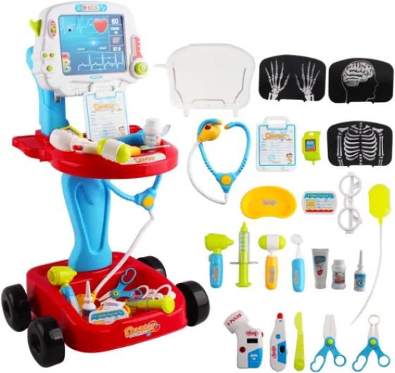 Petit Docteur Playset Centre Mé, dical Portatif sur Roues Jeux d'Imitation Comprend 24PCS Accessoires, Doctor Kit pour Enfants Pretend Medical Station Avec lumières et son Edition 1