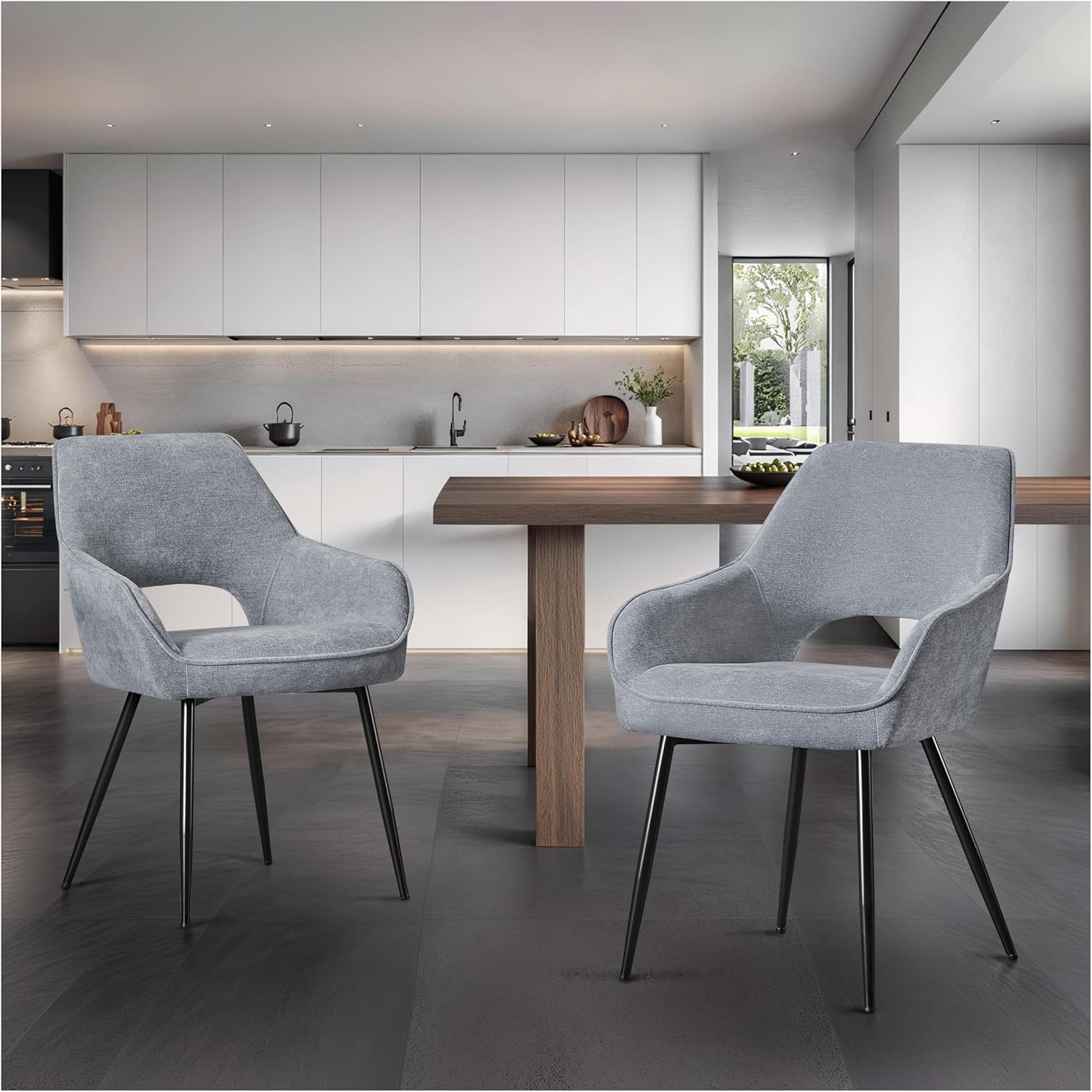 Chaise Salle à Manger Lot de 2, Chaise de Salle à Manger en Chenille, Chaises de Salle Rembourrée Design Moderne, Chaise de Cuisine avec Dossier Découpé pour Cuisine, Salon - Gris Gray-chenill Fabric