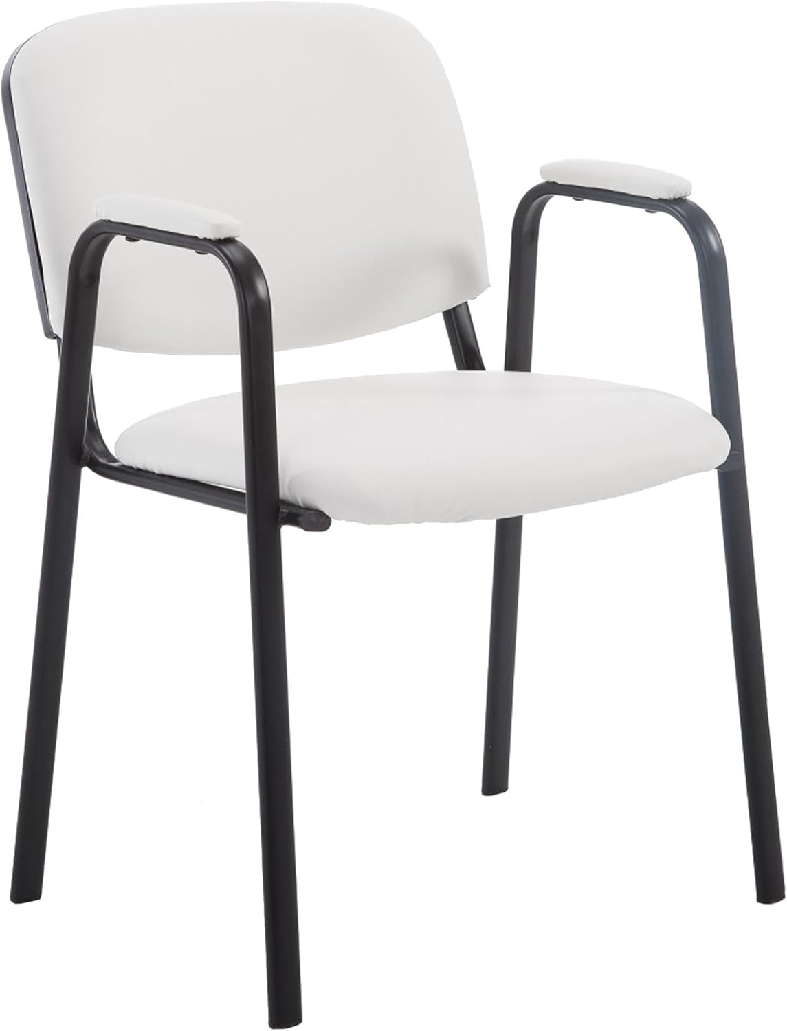 Chaise De Visiteur Ken Pro Similicuir I Accoudoirs Rembourrés I Siège De Salle D'Attente I Piètement en Metal, Couleur:Blanc