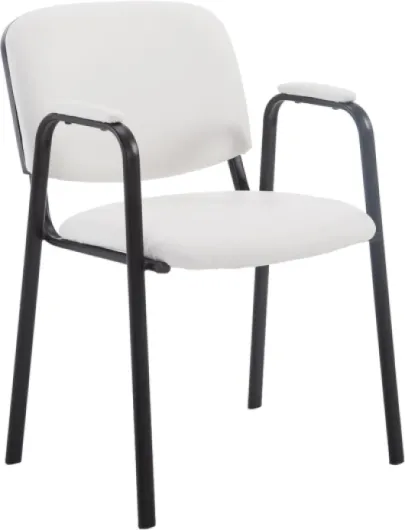 Chaise De Visiteur Ken Pro Similicuir I Accoudoirs Rembourrés I Siège De Salle D'Attente I Piètement en Metal, Couleur:Blanc