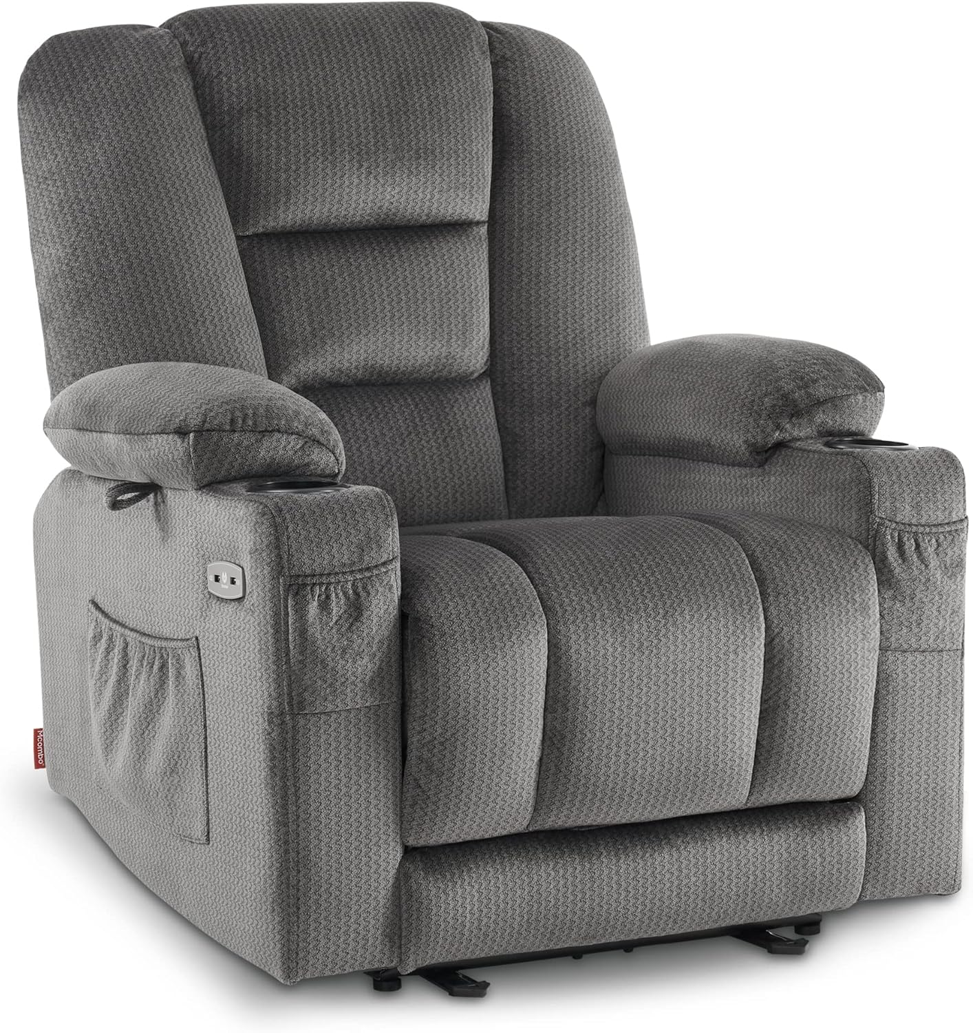 Fauteuil TV à réglage électrique, Fauteuil Relax avec Fonction Chaise Longue, Fauteuil TV avec Fonction Massage & Chauffage, USB & Porte-Boissons, Salon, Tissu,7008 (Gris)