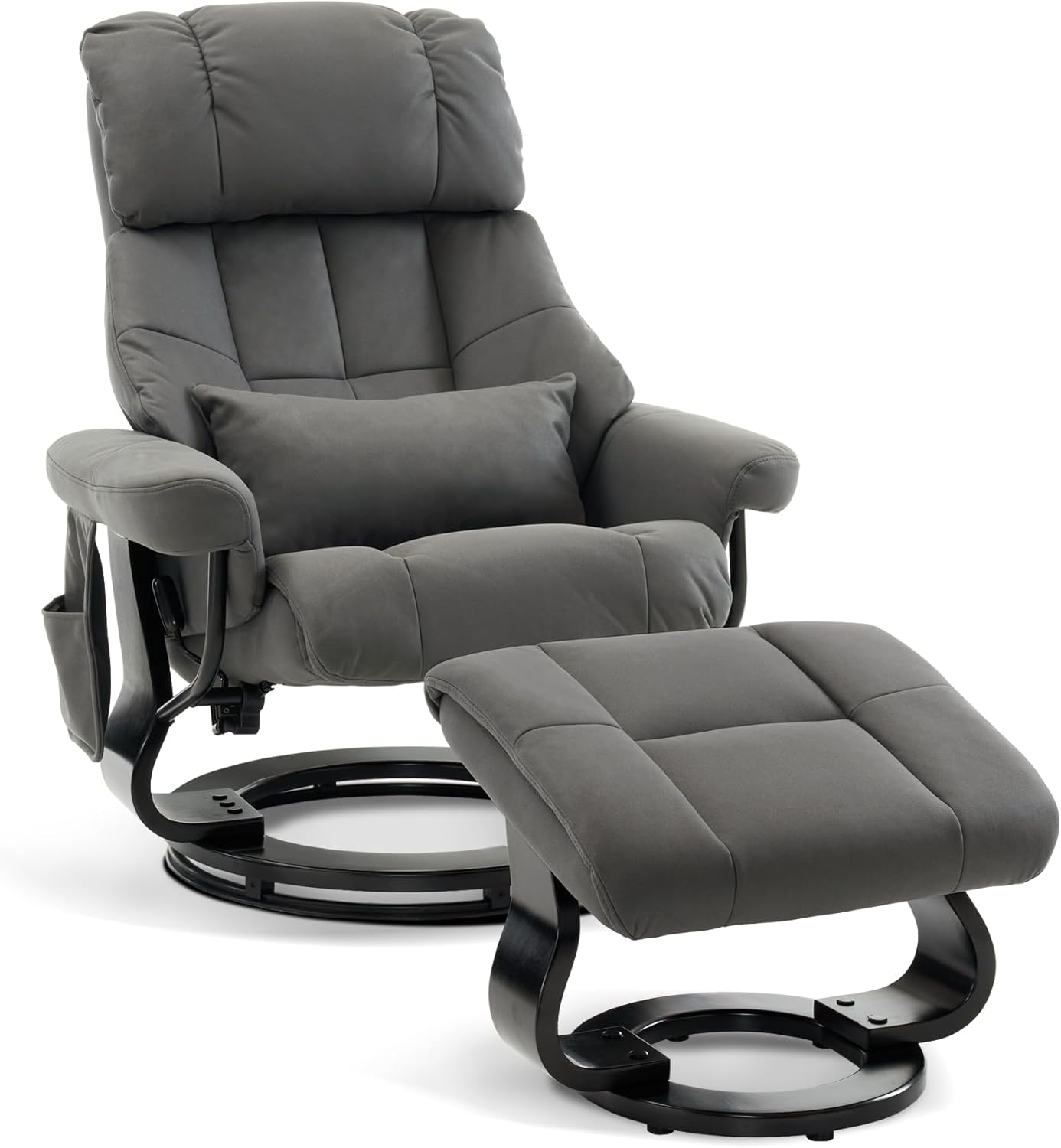 9066 Fauteuil de Relaxation avec Tabouret, Fauteuil TV pivotant Moderne avec Fonction Chaise Longue, Coussin et Poche latérale, sans Fonction Massage, pour Le Salon (Microfibre, Gris) Gris Microfibre
