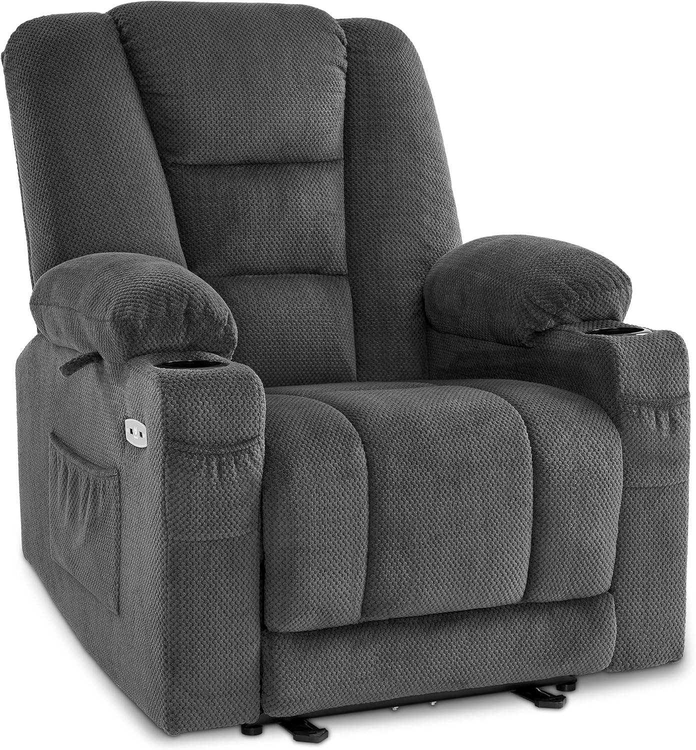 Fauteuil TV à réglage électrique, Fauteuil Relax avec Fonction Chaise Longue, Fauteuil TV avec Fonction Massage & Chauffage, USB & Porte-Boissons, Salon, Tissu, 7008 (Gris foncé)