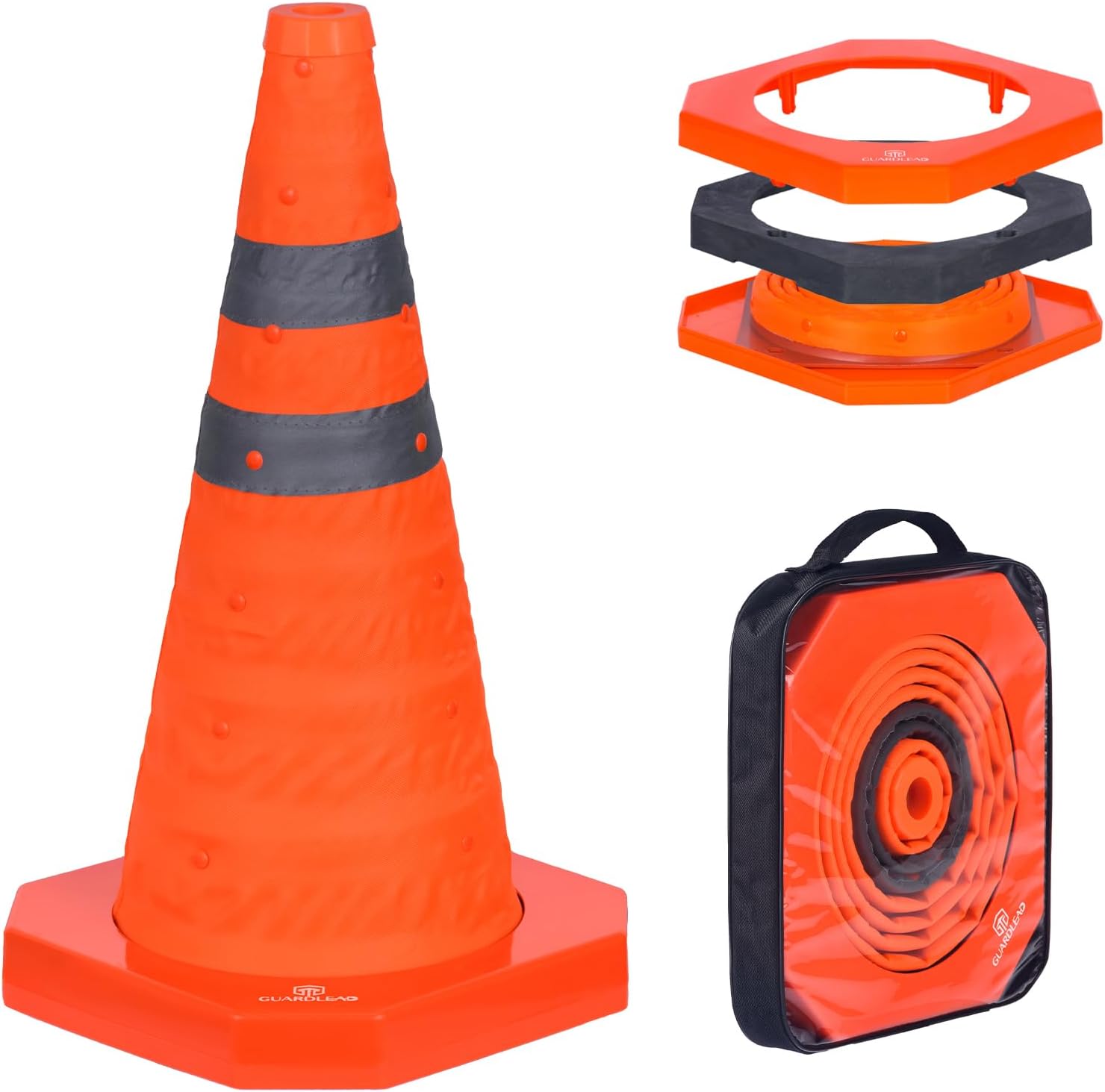Cônes de sécurité avec Base lestée de 45cm signalisation Pliables - Cônes d'avertissement d'urgence - pour stationnement de Route et Construction (1, 45cm) 1 45cm