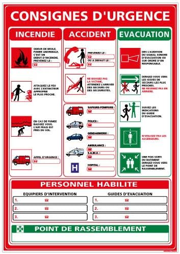 Signalétique.biz France - Panneau Consignes Générales en Cas d'Urgence - Protection anti-UV - Dimensions 210x300 mm - Plastique rigide PVC 1,5 mm Polychlorure de vinyle 300x210 mm