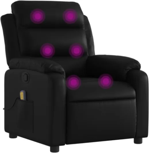 Fauteuil de Massage Inclinable, Chaise de Relaxation avec Dossier et Repose-Pied Réglables, Siège Électrique de Salon, Moderne, Noir Similicuir