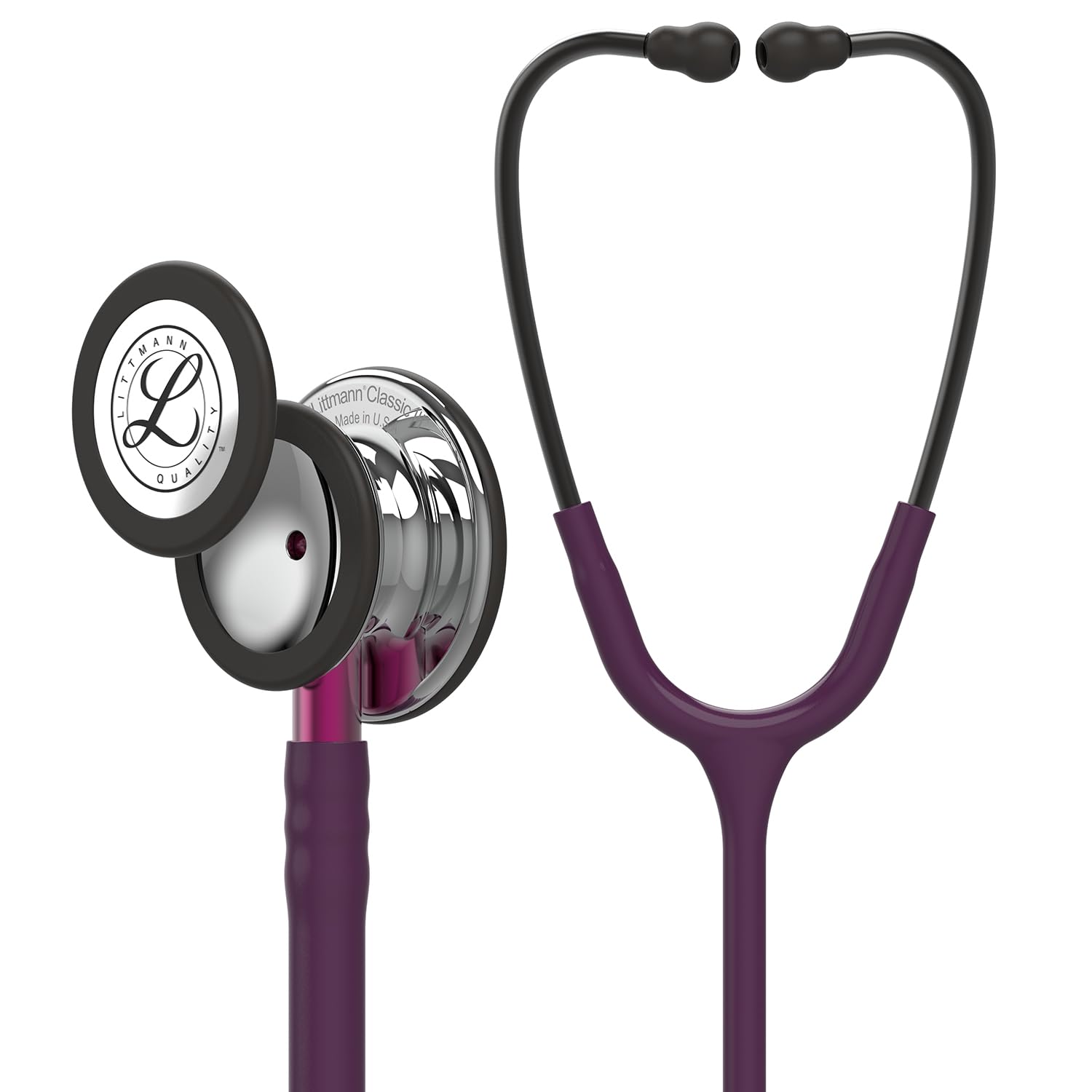 3M Littmann Stéthoscope de surveillance Classic III, tubulure prune, Édition Miroir, base rose et lyre Smoke, 69 cm, 5960 Prune, rose Miroir Brillant Édition