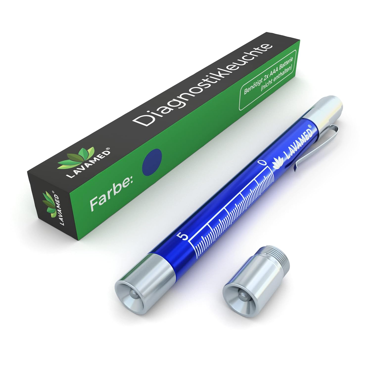 Lampe de diagnostic I Lampe LED professionnelle avec échelle de mesure I Lumière blanche et jaune - Lampe de diagnostic en aluminium - Lampe stylo I Penlight - 2 mètres antichoc I Bleu Bleue