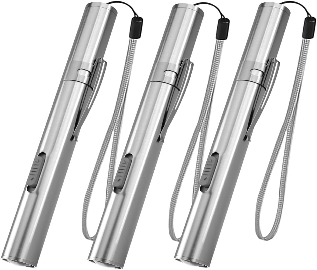 WholeFire Mini Lampe de poche LED USB Diagnostic Médical, Lampe de poche étanche et rechargeable en acier inoxydable avec clip de poche + câble USB pour les mécaniciens (3 pièces)