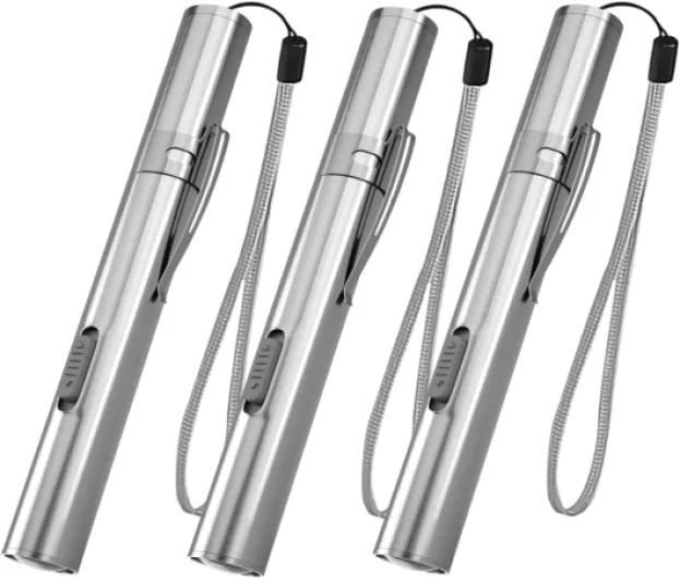 WholeFire Mini Lampe de poche LED USB Diagnostic Médical, Lampe de poche étanche et rechargeable en acier inoxydable avec clip de poche + câble USB pour les mécaniciens (3 pièces)