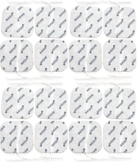 16 électrodes TENS EMS 5x5 cm – électrodes adhésives réutilisables pour appareils TENS/EMS – connecteur 2 mm – excellente conductivité – dispositif médical certifié – axion®