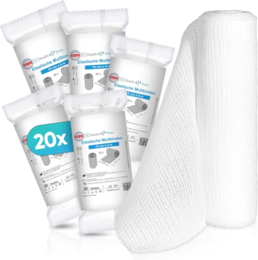 Health Press Bande de gaze -Bandage (10cm x 4m)20 rouleaux -Bande élastique -Dispositif médical -Bande de fixation testée dermatologiquement -Bandage Idéal pour les premiers soins & le soin des plaies 10 cm x 4 m