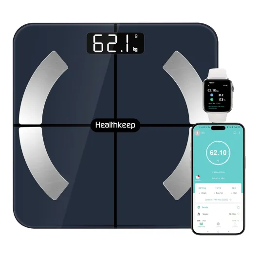 Pèse Personne Numériques, Balance Connectée Bluetooth Impédancemètre avec 13 Données Corporelles (BMI/Graisse Corporelle/Masse Osseuse/BMR/Muscle/Eau) pour APP Max 180kg Bleu260