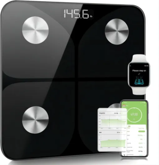 Foryond Balance Connectée Balance Pèse Personne, Pèse Personne Impédancemètre, la masse graisseuse, l’eau, la masse musculaire, l’IMC et le MB (métabolisme de base), Pour IOS et Android Noir 26*26cm