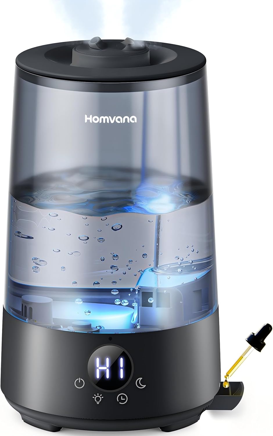 Homvana Humidificateur d'Air bébé, 3.6 L Cool Mist Top-Fill, 16dB Silencieux, 34H Durable Humidificateu Chambre, Plante, BPA Free Avec Plusieur Modes d'humidité, 7 Color Light, Diffuseur (Black) Noir