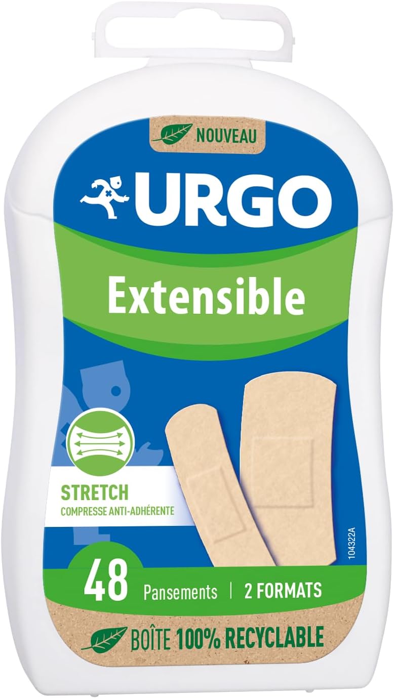 Pansements - Extensible strech - Compresse Anti-adhérente - Boîte familiale : 48 pansements