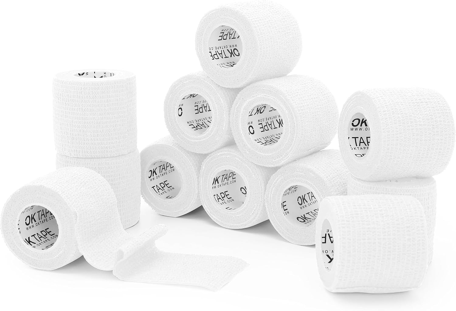 OK TAPE adhésif auto - adhésif bandage 12 Rouleaux, 5cm x 4.5m non tissé adhésif Sport Pack tape,Veterinary Pack bandage tape pour pouce poignet cheville,Blanc 5cm x 4.5m Blanc
