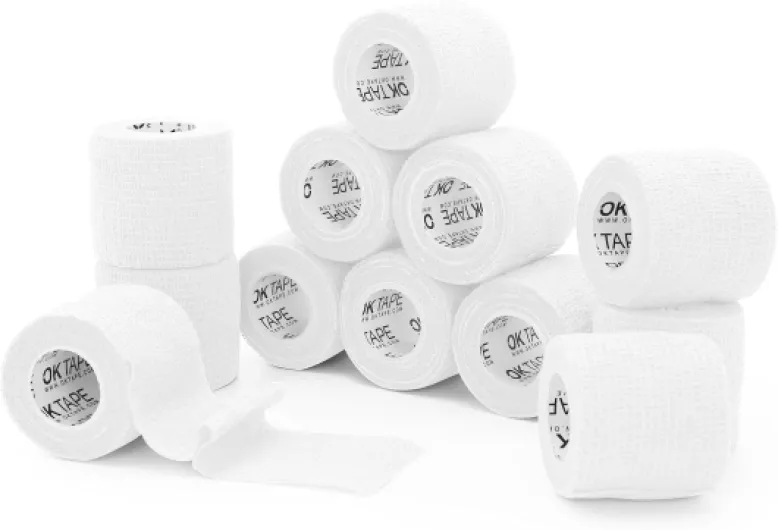 OK TAPE adhésif auto - adhésif bandage 12 Rouleaux, 5cm x 4.5m non tissé adhésif Sport Pack tape,Veterinary Pack bandage tape pour pouce poignet cheville,Blanc 5cm x 4.5m Blanc