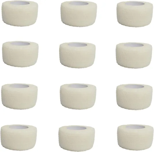 12 Rouleaux Bande Cohesive 2.5 cm x 4.5 m Bandage Medical Bande Elastique Pansements Adhésive Sports Strapping Bandage Autoadhésif pour Cheville Poignets Genouxs (Blanc) Blanc 2.5cm