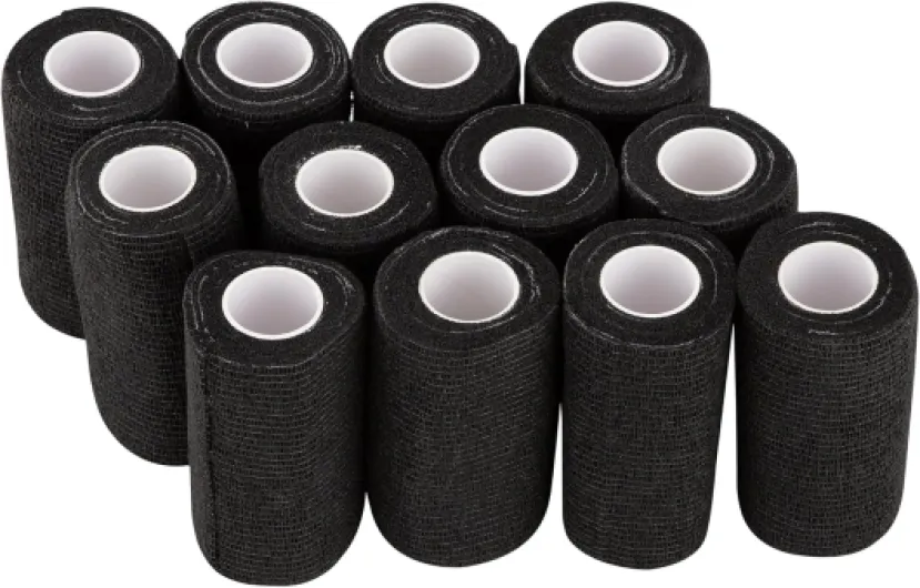 12 Rouleaux de Bandage Autoadhésif, 10cm x 4.5m, Bande de Football pour Chaussettes, aussi pour Chevaux et Chiens comme Bandage Medical Vétérinaire (Noir)