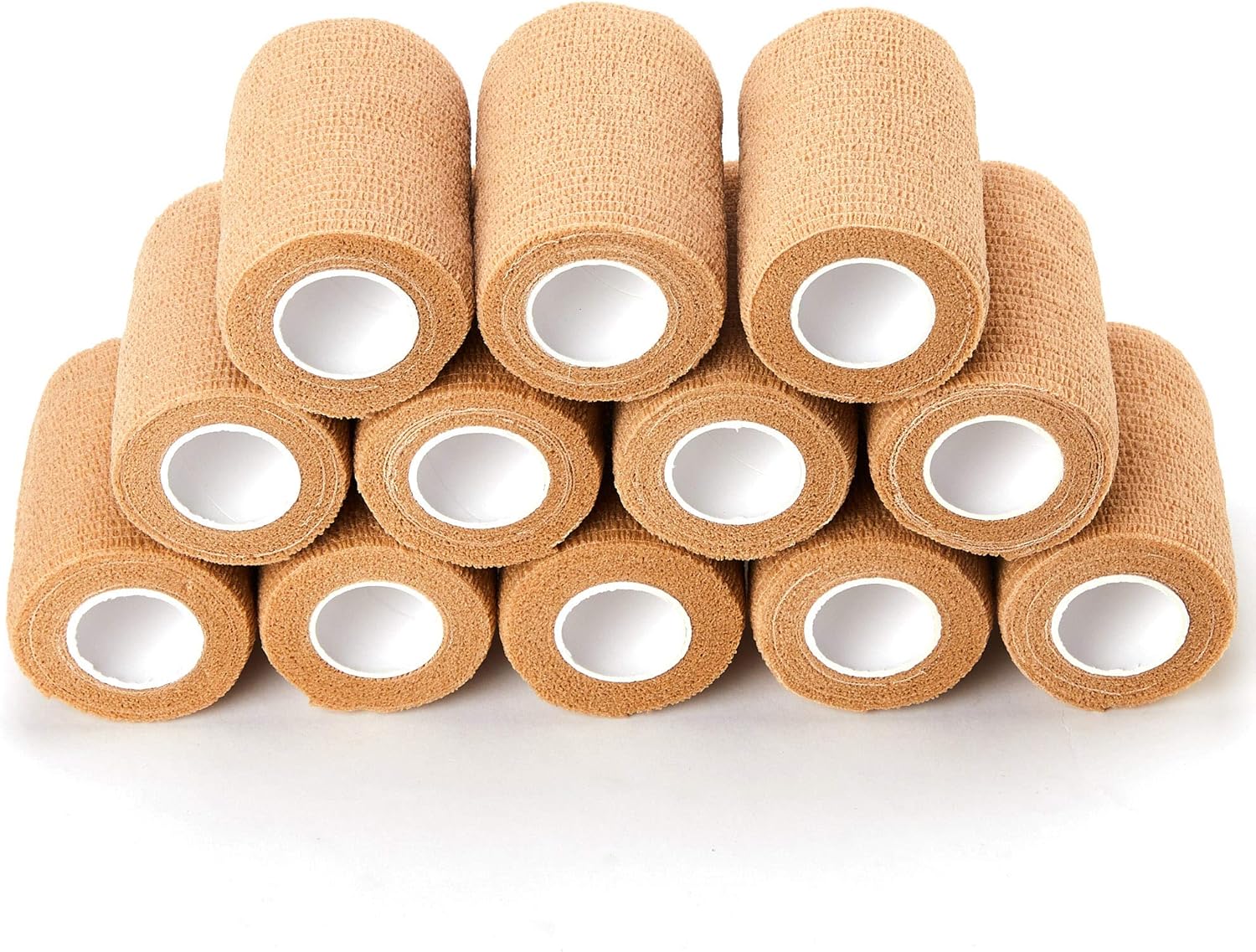 Bande Cohesive Bandage Autoadhésif Elastique 7.5cm x 450cm, Bandage Medical pour Premiers Secours Sports, 12 Rouleaux (Beige)