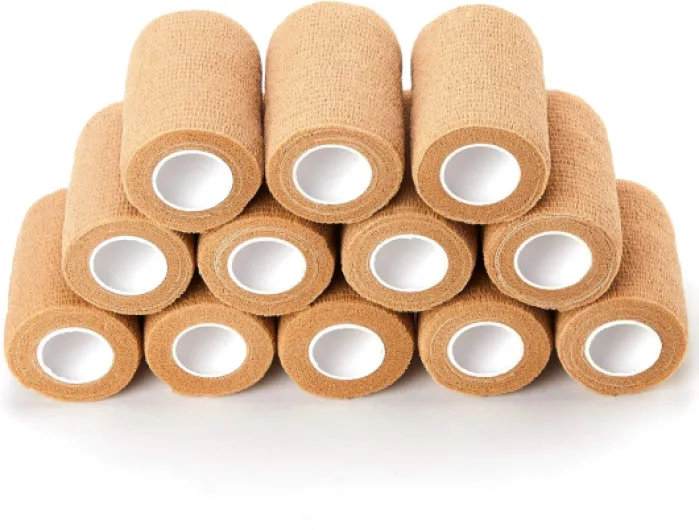 Bande Cohesive Bandage Autoadhésif Elastique 7.5cm x 450cm, Bandage Medical pour Premiers Secours Sports, 12 Rouleaux (Beige)