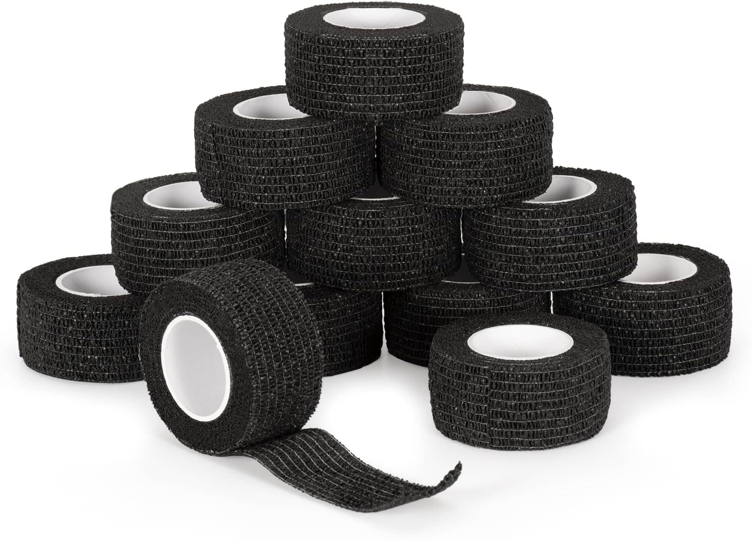 12 Rouleaux Bandage Autoadhésif Cohésifs 2.5cm Bande Cohésive Bandage Medical Sports Bande Elastiques Pansements Adhésifs pour Doigt Mains Pieds Poignets (Noir)