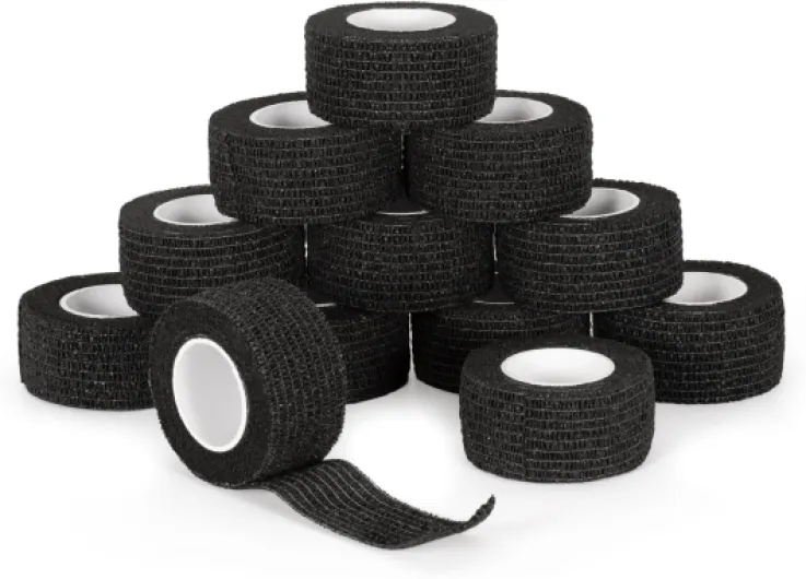 12 Rouleaux Bandage Autoadhésif Cohésifs 2.5cm Bande Cohésive Bandage Medical Sports Bande Elastiques Pansements Adhésifs pour Doigt Mains Pieds Poignets (Noir)