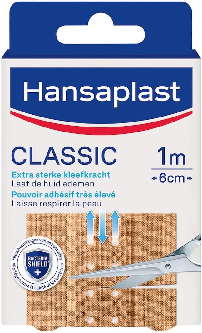 CLASSIC - Pansements Classic - Bandes à Découper - Pour Les Petites Plaies - Résistants à L'eau - Pouvoir Adhésif Elevé - Laisse Respirer la Peau - 10 Bandes 10 x 6 cm 10 Unité (Lot de 1)