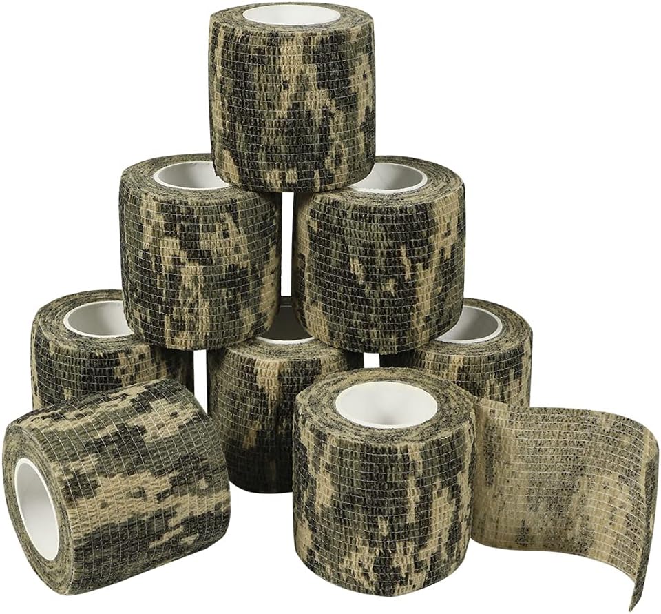8 Rouleaux Bande Cohésive Camouflage Bandage Autoadhésif Cohésifs Camo Ruban Auto-adhésif Elastiques Bandage Médical Bande Adhésifs Pansements Adhésifs pour Chasse Extérieur Sports 5cm Camouflage Noir