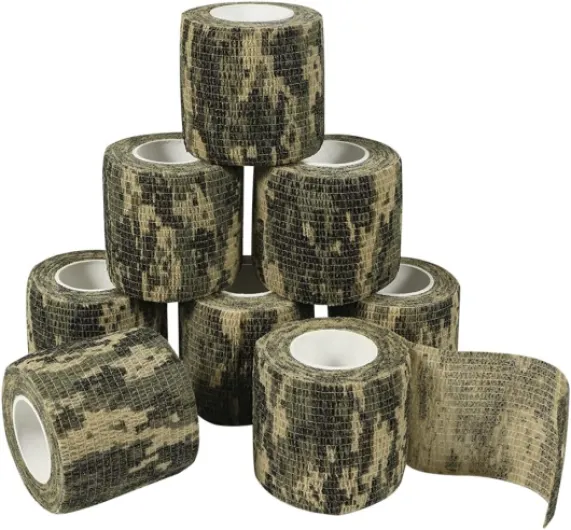8 Rouleaux Bande Cohésive Camouflage Bandage Autoadhésif Cohésifs Camo Ruban Auto-adhésif Elastiques Bandage Médical Bande Adhésifs Pansements Adhésifs pour Chasse Extérieur Sports 5cm Camouflage Noir