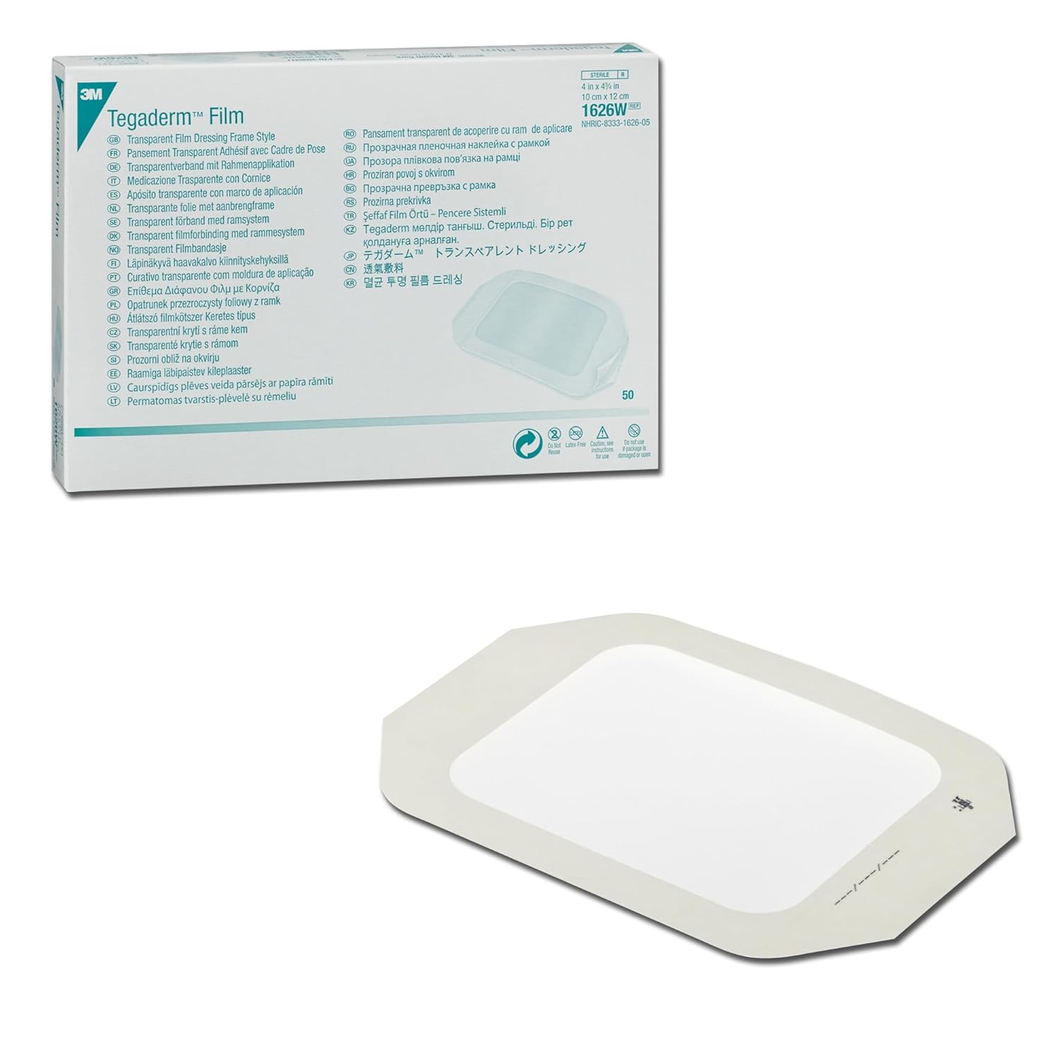 Tegaderm pansement transparent et étanche, stérile, 10x12cm, boîte de 50, 34901 Unique