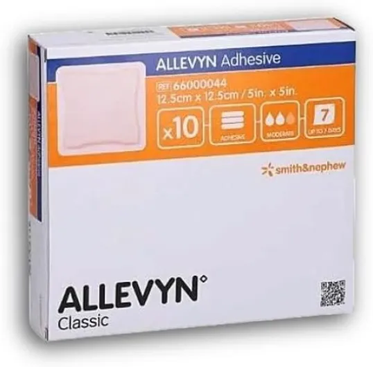 Allevyn Adhesive, Pansements adhésifs en mousse, pansements stériles classiques pour plaies, 12,5 x 12,5 cm, 10 pièces
