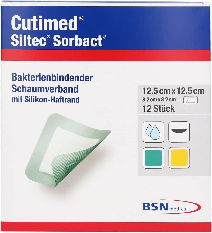 Siltec Sorbact Lot de 12 pansements en polyuréthane 15 x 15 cm
