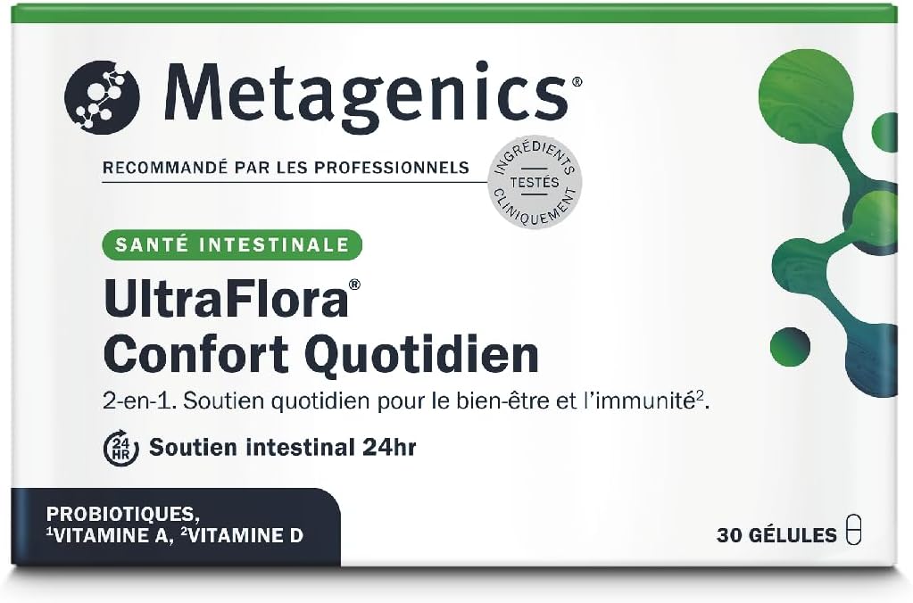 UltraFlora Confort Quotidien - Probiotiques Flore Intestinale - Soutien Intestinal 24h - Avec Vitamine D et A - 30 gélules - 1 mois
