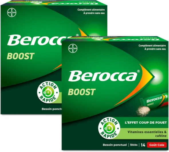 ® Boost Stick - Effet coup de fouet - Aide à réduire la fatigue -Vitamine B12, Guarana, Caféine, Vitamine C et Magnésium - Complément Alimentaire - Goût Cola - 2x14 sachets