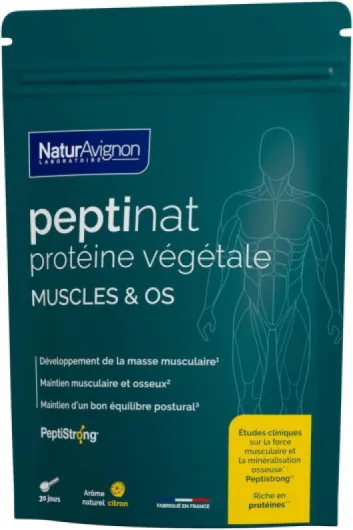 Peptinat proteine végétale I complement alimentaire - Muscles - Os I Peptides de fèves I vitamine d I Poudre - Goût citron I Fabriqué en France I 90g I Laboratoire NaturAvignon