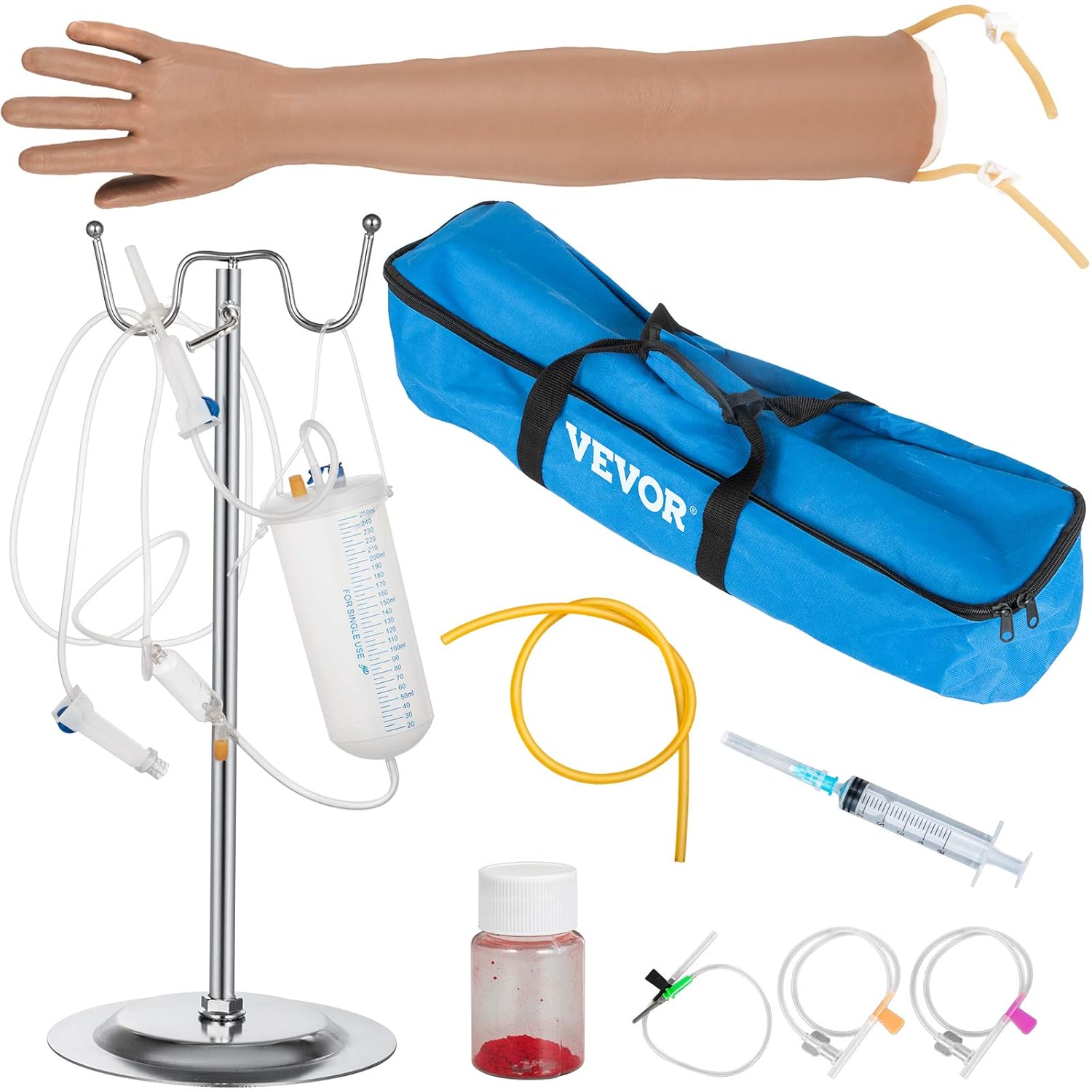 Bras d'Entraînement pour Perfusion Intraveineuse, Adulte Peau Foncé en PVC Bras de Formation, Haute Simulation Bras de Pratique de Ponction Veineuse, Kit Complet Modèle Prise de Sang Labo École