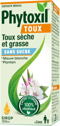 TOUX SANS SUCRE - Sirop 100ml - Dispositif médical - Soulage la toux sèche et toux grasse - Extrait de plantain* et de mauve blanche* (*2 actifs d'origine 100% végétale) - A partir de 2 ans​ 100 ml