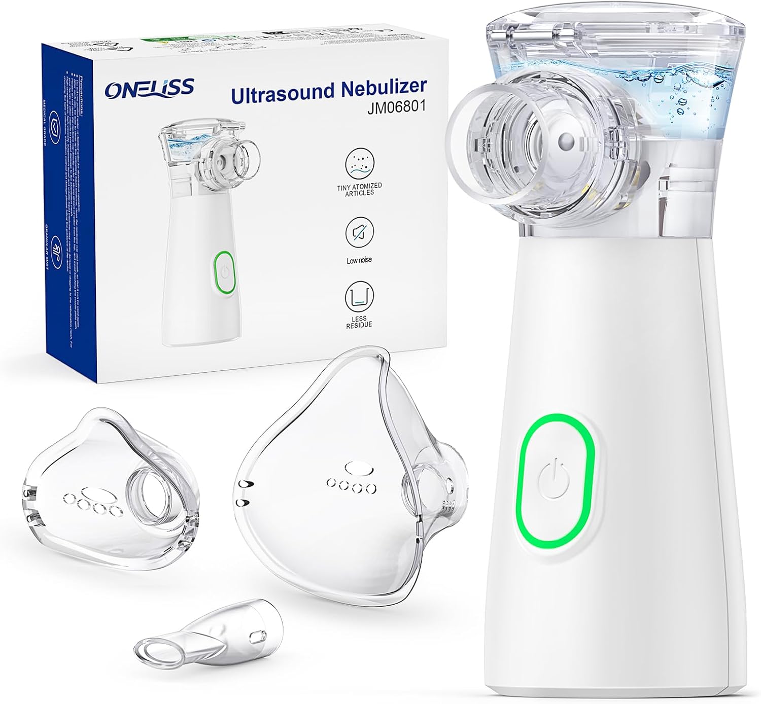 Nebulisateur pour Adultes et Enfants, Portable Inhalateur Aerosol Medical Electrique Rechargeable, Nébuliseur Silencieux avec 2 Masques et Embout Buccal, pour Usage Domestique et en Voyage Blanc