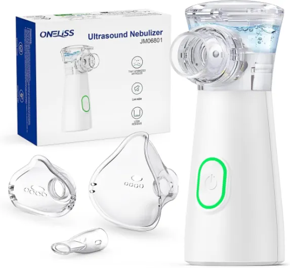 Nebulisateur pour Adultes et Enfants, Portable Inhalateur Aerosol Medical Electrique Rechargeable, Nébuliseur Silencieux avec 2 Masques et Embout Buccal, pour Usage Domestique et en Voyage Blanc