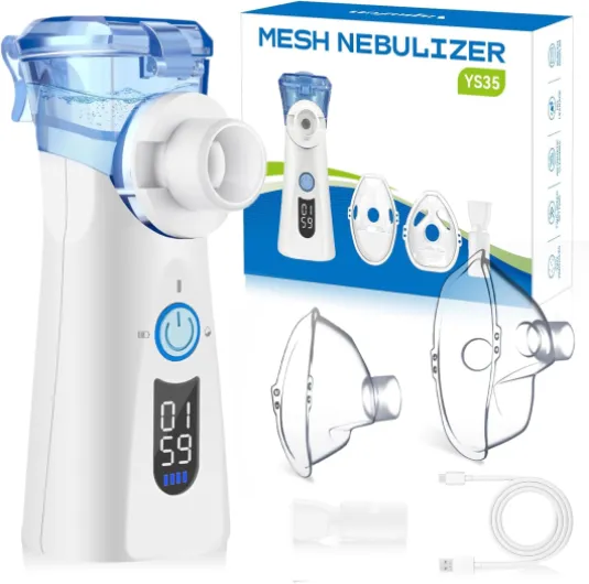 Nebulisateur Inhalateur Silencieux pour Adultes et Enfants Nebulisateur Écran Numérique et Autonettoyant Aerosol Portable Chronométré Rechargeable pour la Maison et Les Voyages