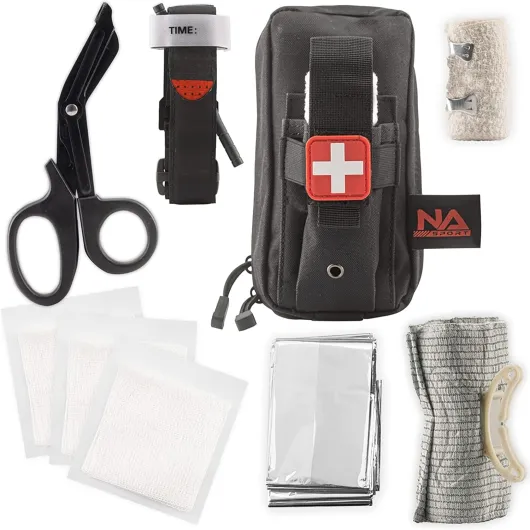 Garrot Tourniquet – Matériel Médical Professionnel pour Les Premiers Soins - Trousse Complète de Premiers Secours – Équipement Tactique Militaire – Bandages/Ciseaux/Couverture de Survie