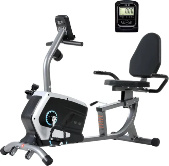 ISE Vélo d'Appartement Semi-Allongé Magnétique, Vélo Couché 8 Niveaux Résistance, Velo Semi Allongé Roue Transport, Impulsion&Ecran LCD, Velo d appartement Semi Allongé Siège Réglable Ergonomique