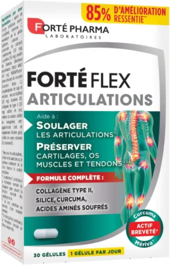 Forté Pharma - Forté Flex Articulations - Complément Alimentaire Articulations - Collagène type II, Curcuma, Silice, Vitamine C, Zinc - Santé des os, tendons, ligaments - 30 gélules, 1/jour