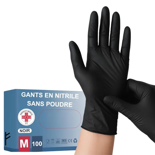 S&S Medical 100 Gants NITRILE jetables résistants sans poussière Dispositif médical hypoallergéniques sans latex - Médecins Chef Esthéticiens Tatoueurs Usage alimentaire Différentes tailles (Noir, M) Noir M